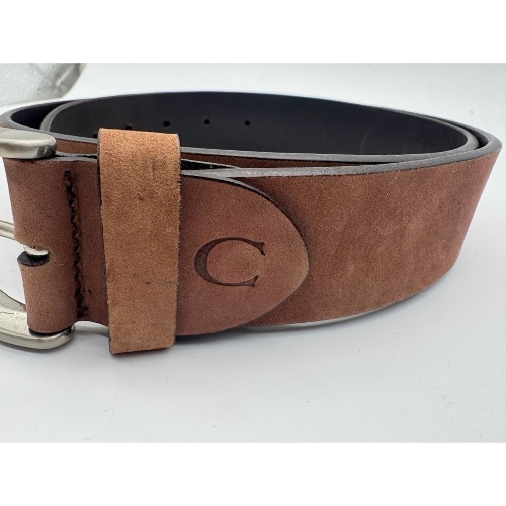 Canali Mens Brown Suede Leather Belt Solid Brass Buckle Made in Italy Logo C
